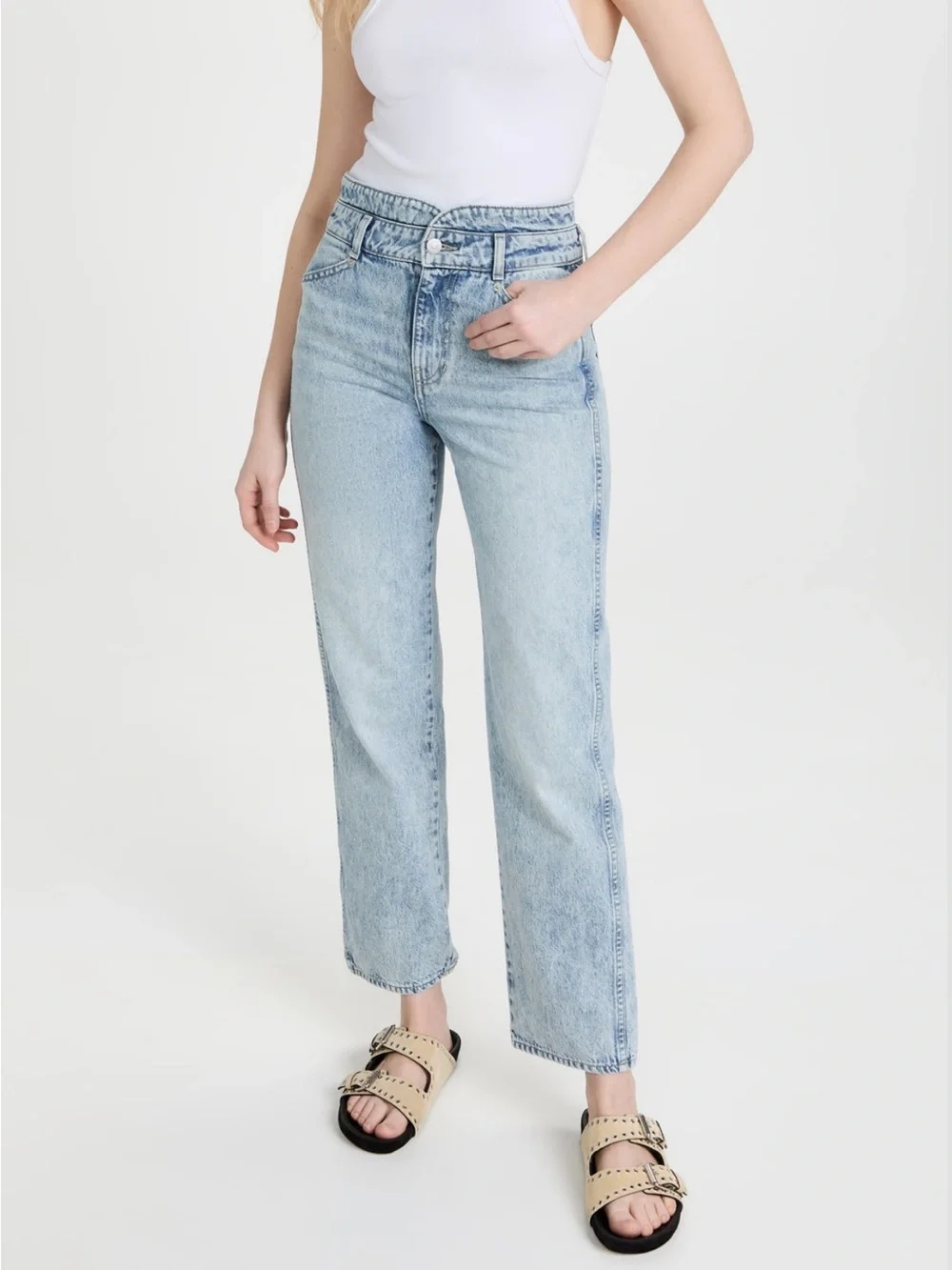 Veronica Beard Light Blue Blake Straight Leg Jeans Pebble Stone - 26